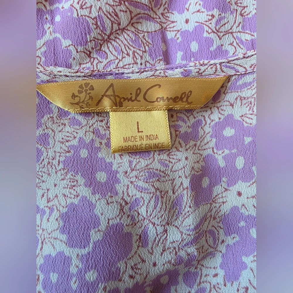 April Cornell Size Large Lavender Floral Embroidered Maxi Dress Flutter Sleeve - Picture 8 of 12